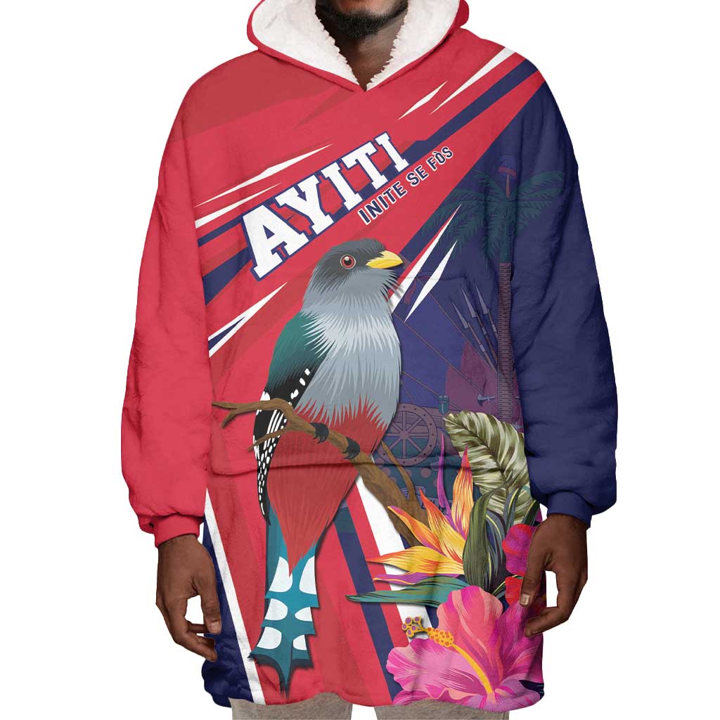 Haiti Personalized Wearable Blanket Hoodie Hispaniolan Trogon Tropical Vibes