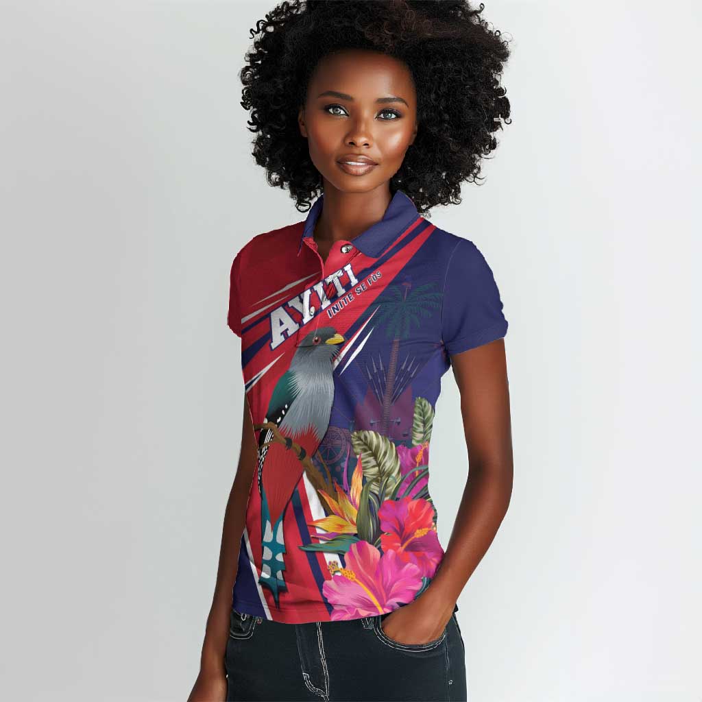 Haiti Personalized Women Polo Shirt Hispaniolan Trogon Tropical Vibes
