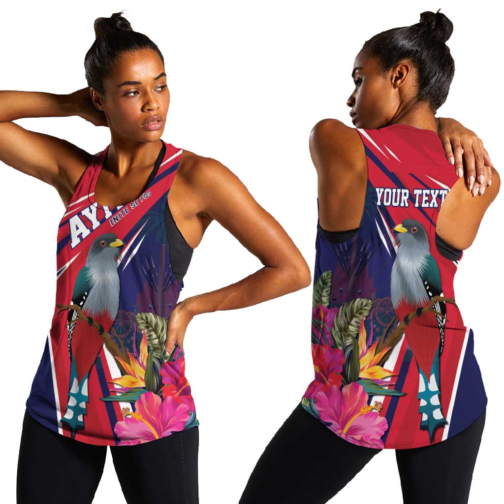 Haiti Personalized Women Racerback Tank Hispaniolan Trogon Tropical Vibes