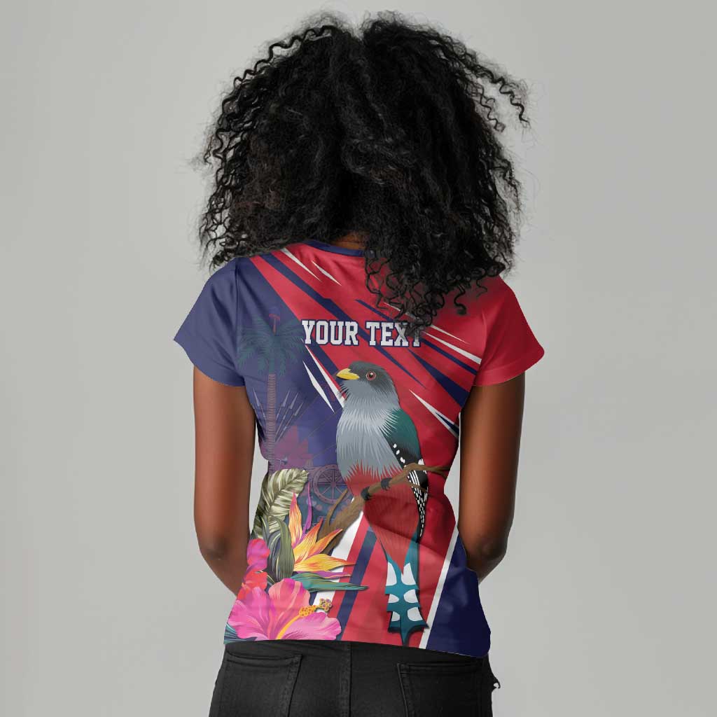 Haiti Personalized Women V-Neck T-Shirt Hispaniolan Trogon Tropical Vibes