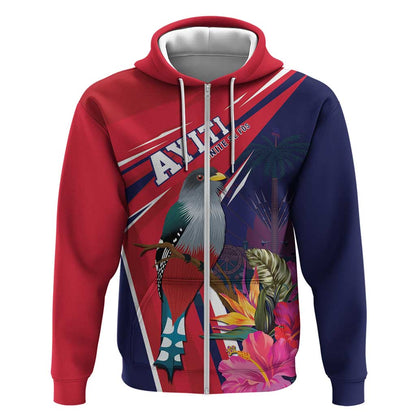 Haiti Personalized Zip Hoodie Hispaniolan Trogon Tropical Vibes
