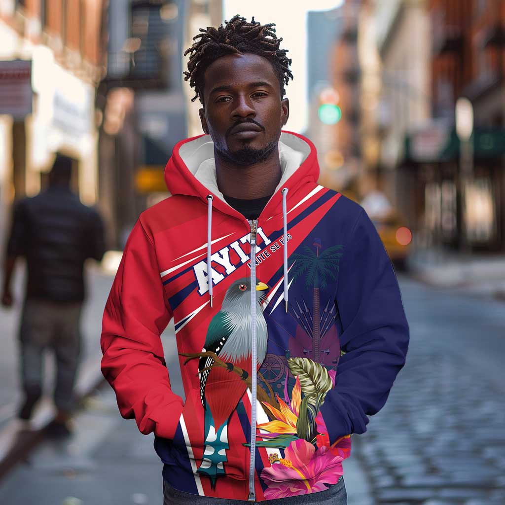 Haiti Personalized Zip Hoodie Hispaniolan Trogon Tropical Vibes