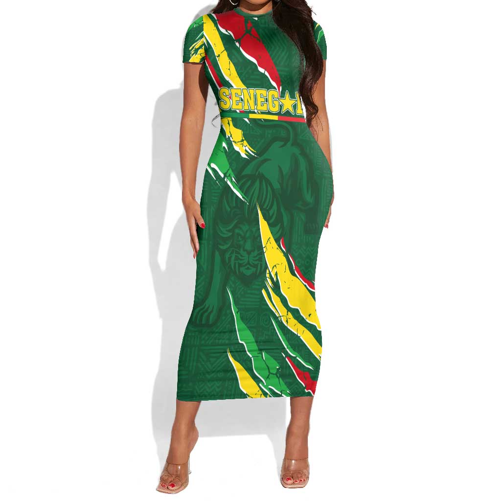 Custom Senegal Football Short Sleeve Bodycon Dress Nations Cup 2024 Tranga Lions LT7