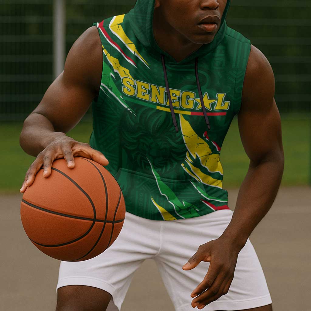 Custom Senegal Football Sleeveless Hoodie Nations Cup 2024 Téranga Lions - African Pride