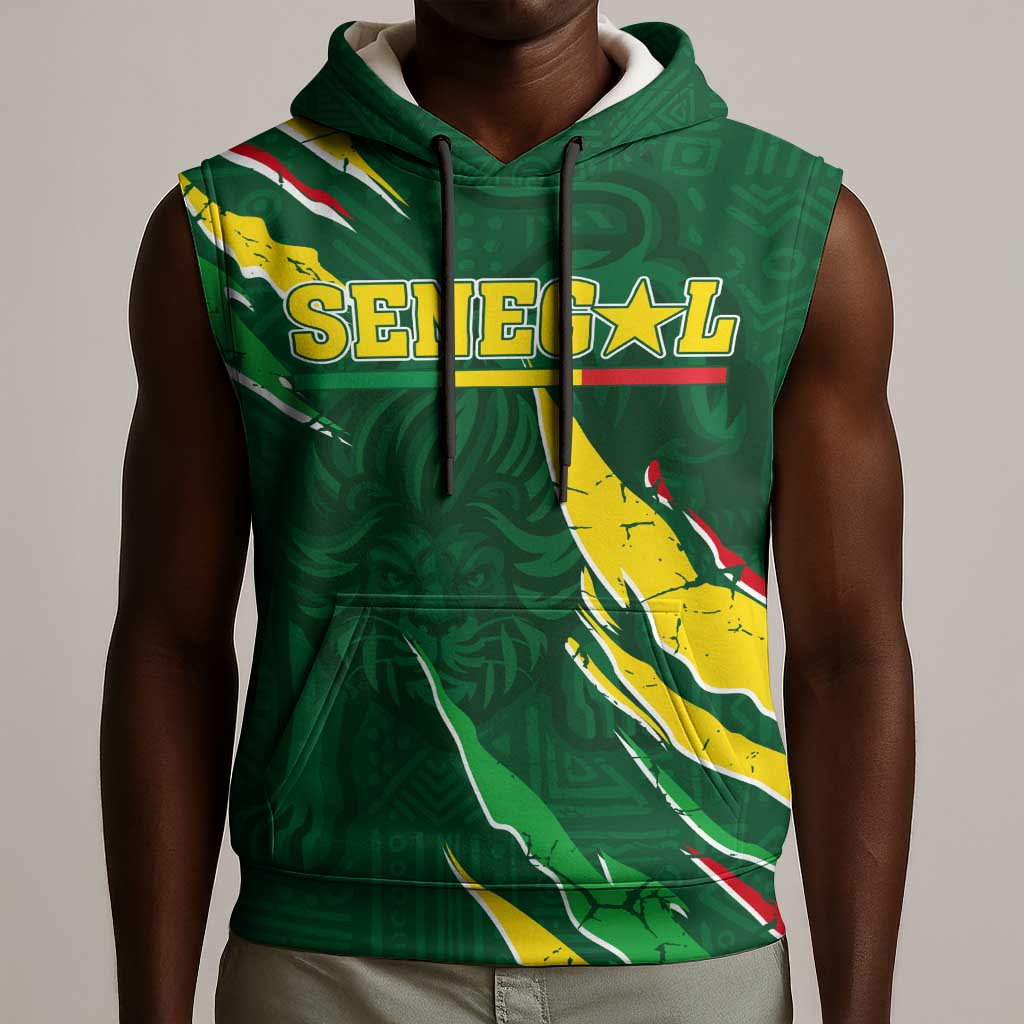 Custom Senegal Football Sleeveless Hoodie Nations Cup 2024 Téranga Lions - African Pride