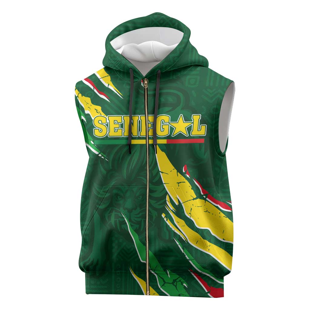 Custom Senegal Football Sleeveless Zip Hoodie Nations Cup 2024 Téranga Lions - African Pride