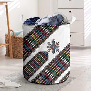 Habesha Kemis Inspired Tilet Pattern Laundry Basket White