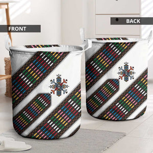 Habesha Kemis Inspired Tilet Pattern Laundry Basket White