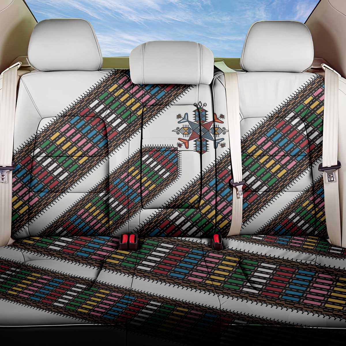Habesha Kemis Inspired Tilet Pattern Back Car Seat Cover White