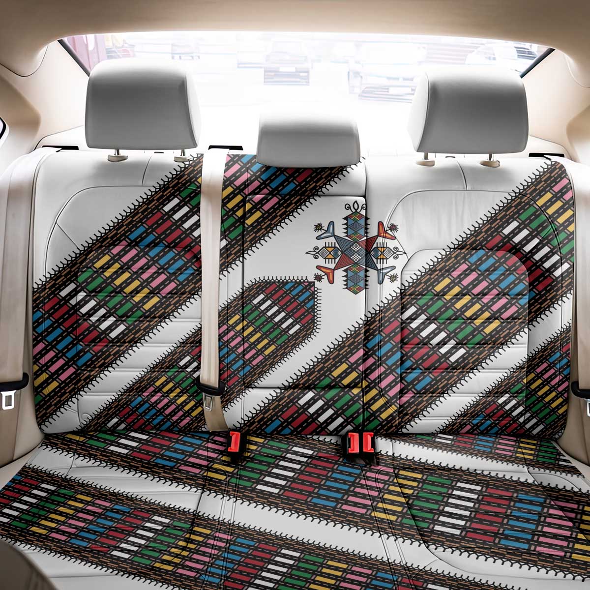 Habesha Kemis Inspired Tilet Pattern Back Car Seat Cover White
