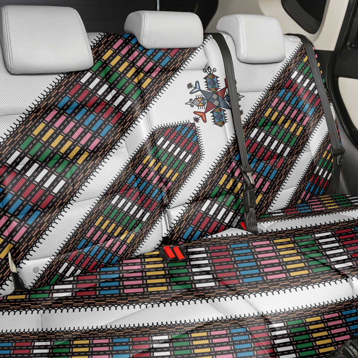 Habesha Kemis Inspired Tilet Pattern Back Car Seat Cover White