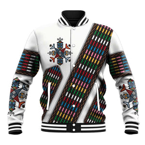 Habesha Kemis Inspired Tilet Pattern Baseball Jacket White