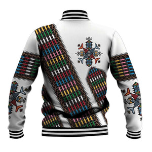 Habesha Kemis Inspired Tilet Pattern Baseball Jacket White
