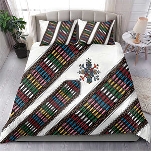 Habesha Kemis Inspired Tilet Pattern Bedding Set White