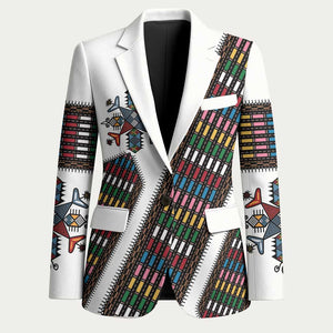 Habesha Kemis Inspired Tilet Pattern Blazer White