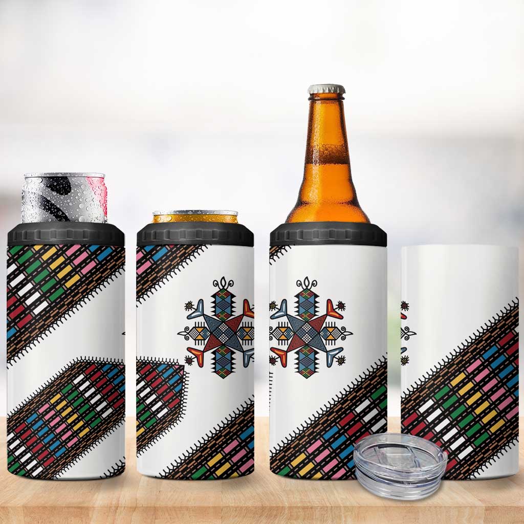 Habesha Kemis Inspired Tilet Pattern 4 in 1 Can Cooler Tumbler White