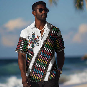 Habesha Kemis Inspired Tilet Pattern Hawaiian Shirt White