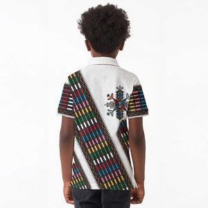Habesha Kemis Inspired Tilet Pattern Kid Polo Shirt White