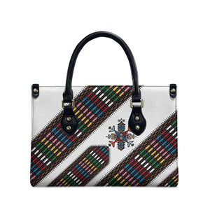 Habesha Kemis Inspired Tilet Pattern Leather Bag White
