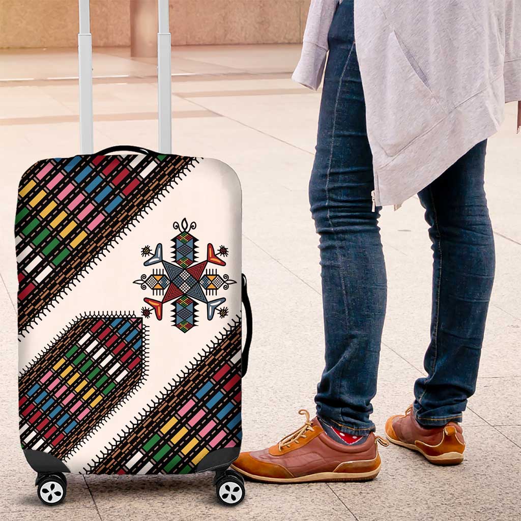Habesha Kemis Inspired Tilet Pattern Luggage Cover White