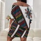 Habesha Kemis Inspired Tilet Pattern Off Shoulder Short Dress White