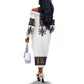Habesha Kemis Inspired Tilet Pattern Off The Shoulder Long Sleeve Dress White