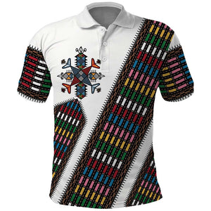 Habesha Kemis Inspired Tilet Pattern Polo Shirt White