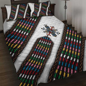 Habesha Kemis Inspired Tilet Pattern Quilt Bed Set White