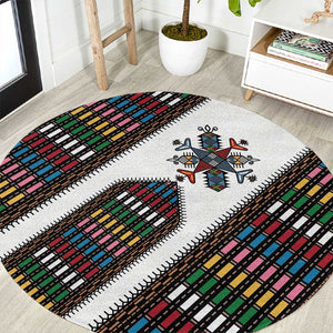 Habesha Kemis Inspired Tilet Pattern Round Carpet White