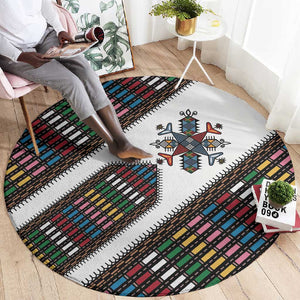 Habesha Kemis Inspired Tilet Pattern Round Carpet White