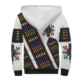 Habesha Kemis Inspired Tilet Pattern Sherpa Hoodie White