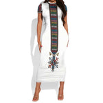 Habesha Kemis Inspired Tilet Pattern Short Sleeve Bodycon Dress White