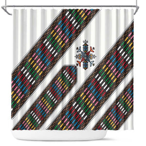 Habesha Kemis Inspired Tilet Pattern Shower Curtain White