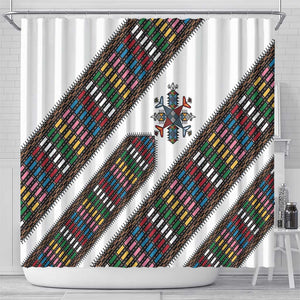 Habesha Kemis Inspired Tilet Pattern Shower Curtain White