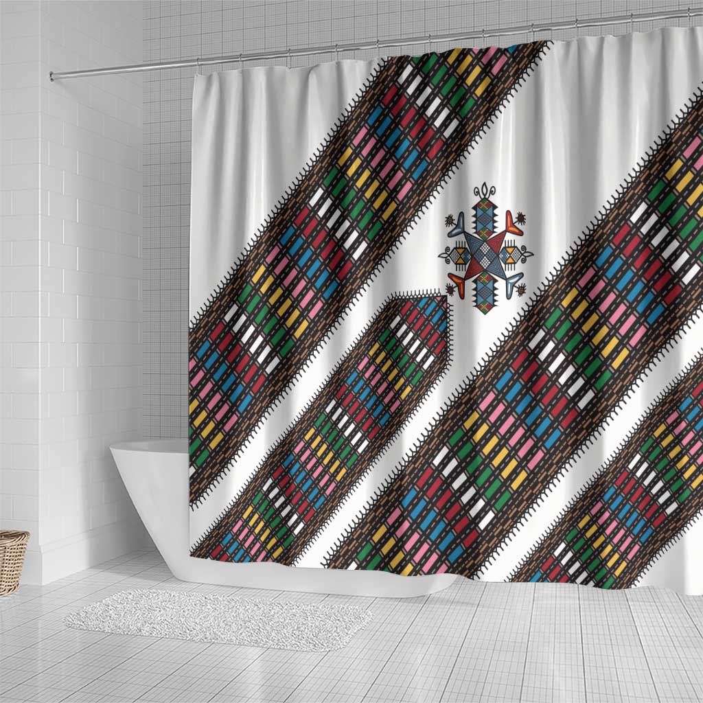 Habesha Kemis Inspired Tilet Pattern Shower Curtain White