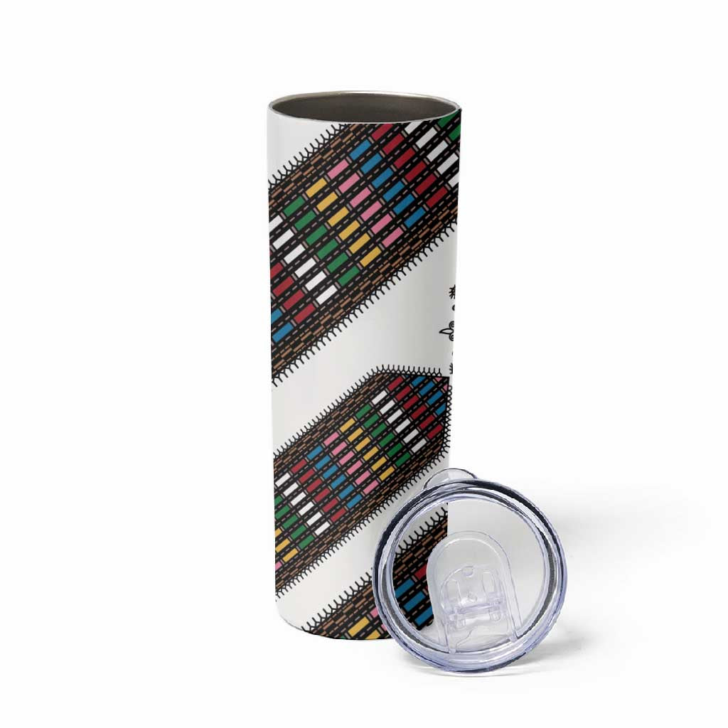 Habesha Kemis Inspired Tilet Pattern Skinny Tumbler White