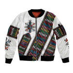 Habesha Kemis Inspired Tilet Pattern Sleeve Zip Bomber Jacket White