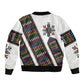 Habesha Kemis Inspired Tilet Pattern Sleeve Zip Bomber Jacket White