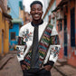 Habesha Kemis Inspired Tilet Pattern Sleeve Zip Bomber Jacket White