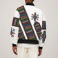 Habesha Kemis Inspired Tilet Pattern Sleeve Zip Bomber Jacket White