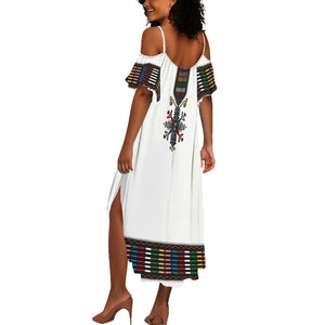 Habesha Kemis Inspired Tilet Pattern Summer Maxi Dress White