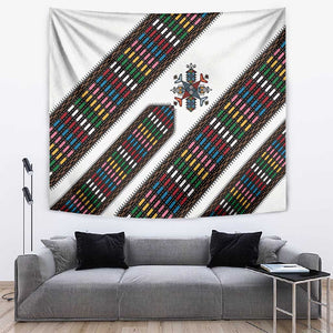 Habesha Kemis Inspired Tilet Pattern Tapestry White