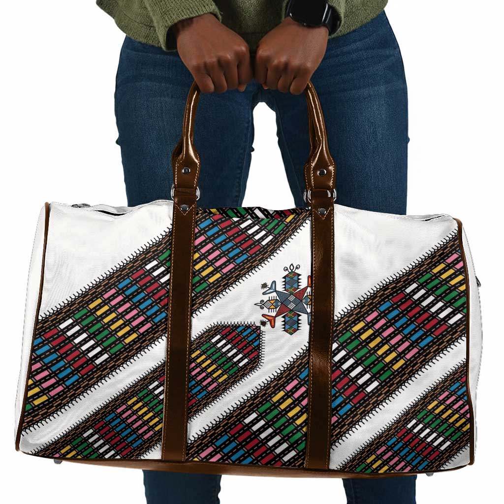 Habesha Kemis Inspired Tilet Pattern Travel Bag White
