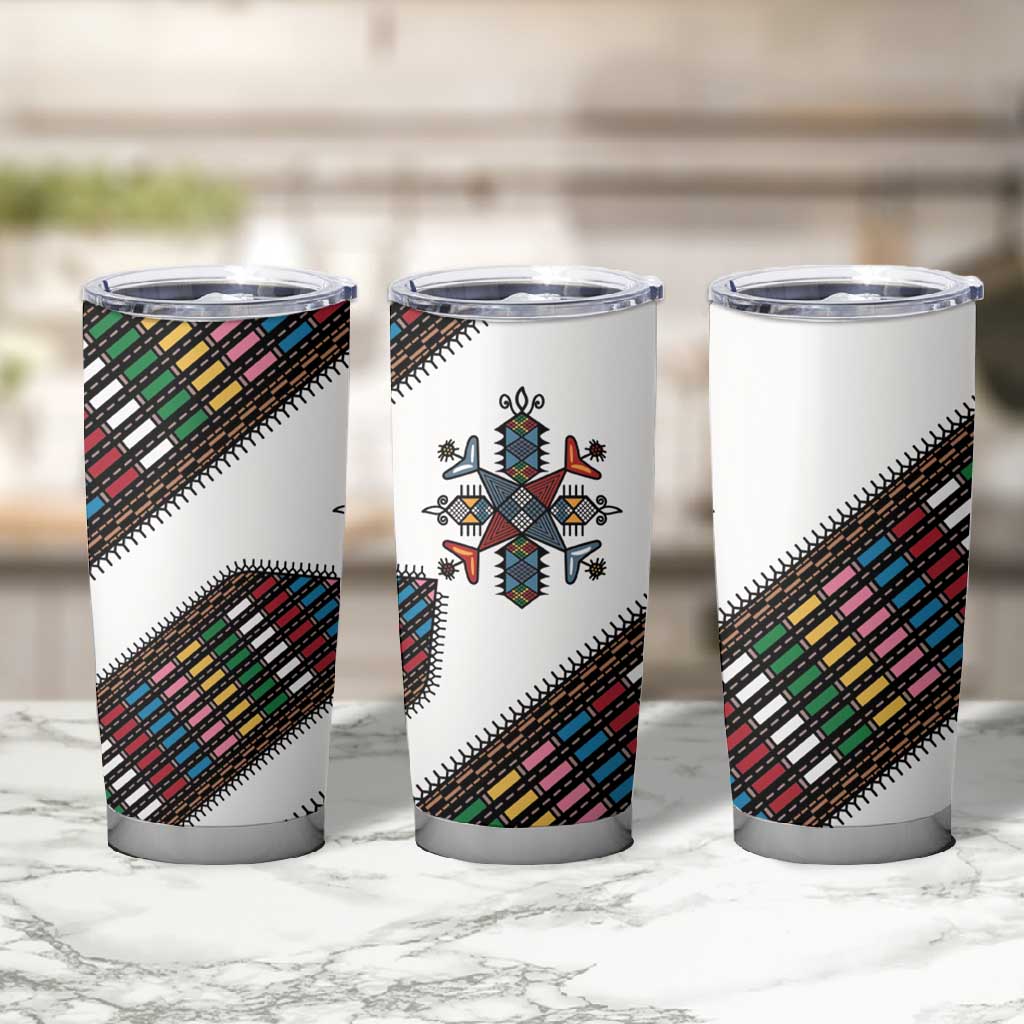 Habesha Kemis Inspired Tilet Pattern Tumbler Cup White