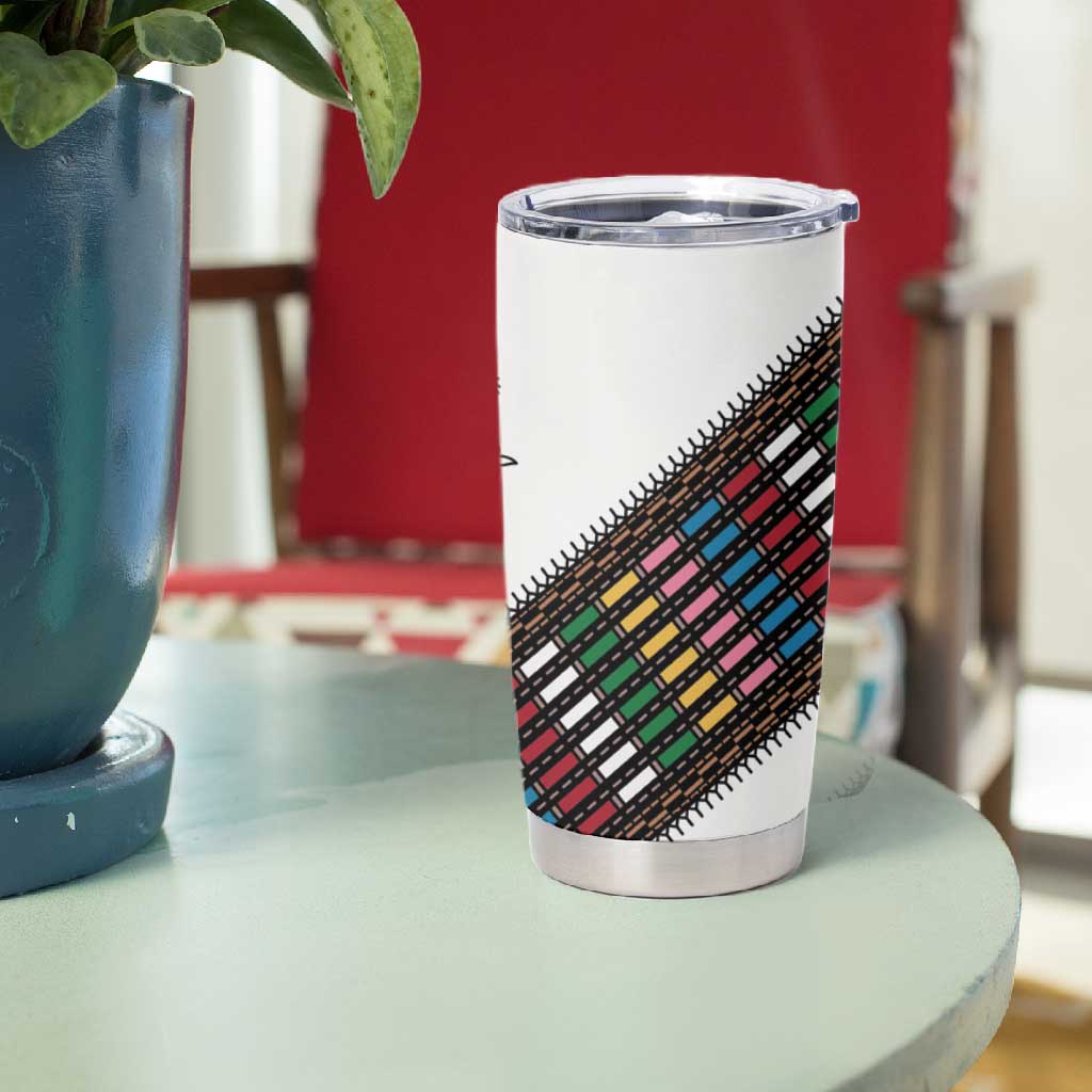 Habesha Kemis Inspired Tilet Pattern Tumbler Cup White