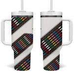 Habesha Kemis Inspired Tilet Pattern Tumbler With Handle White