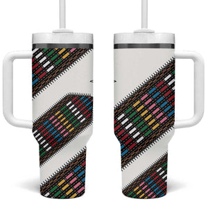 Habesha Kemis Inspired Tilet Pattern Tumbler With Handle White