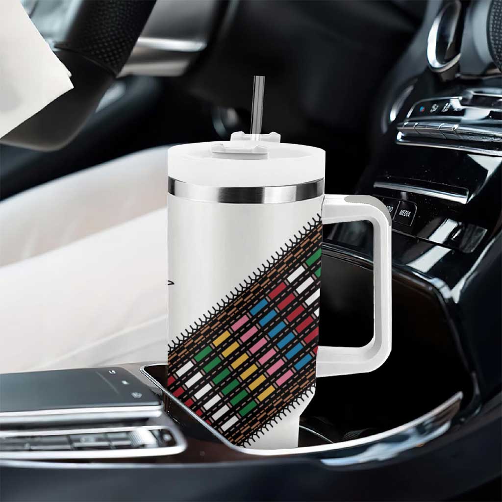 Habesha Kemis Inspired Tilet Pattern Tumbler With Handle White