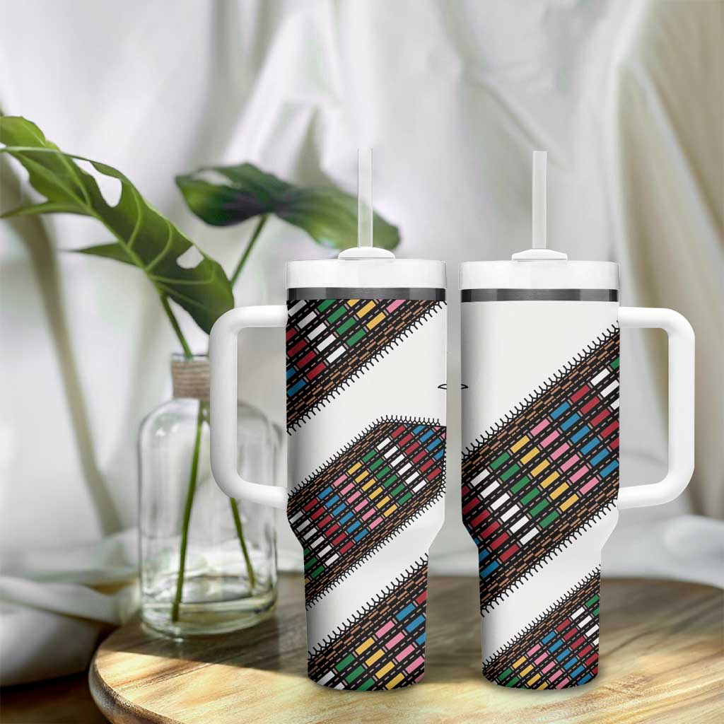Habesha Kemis Inspired Tilet Pattern Tumbler With Handle White