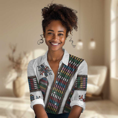Habesha Kemis Inspired Tilet Pattern Women Casual Shirt White